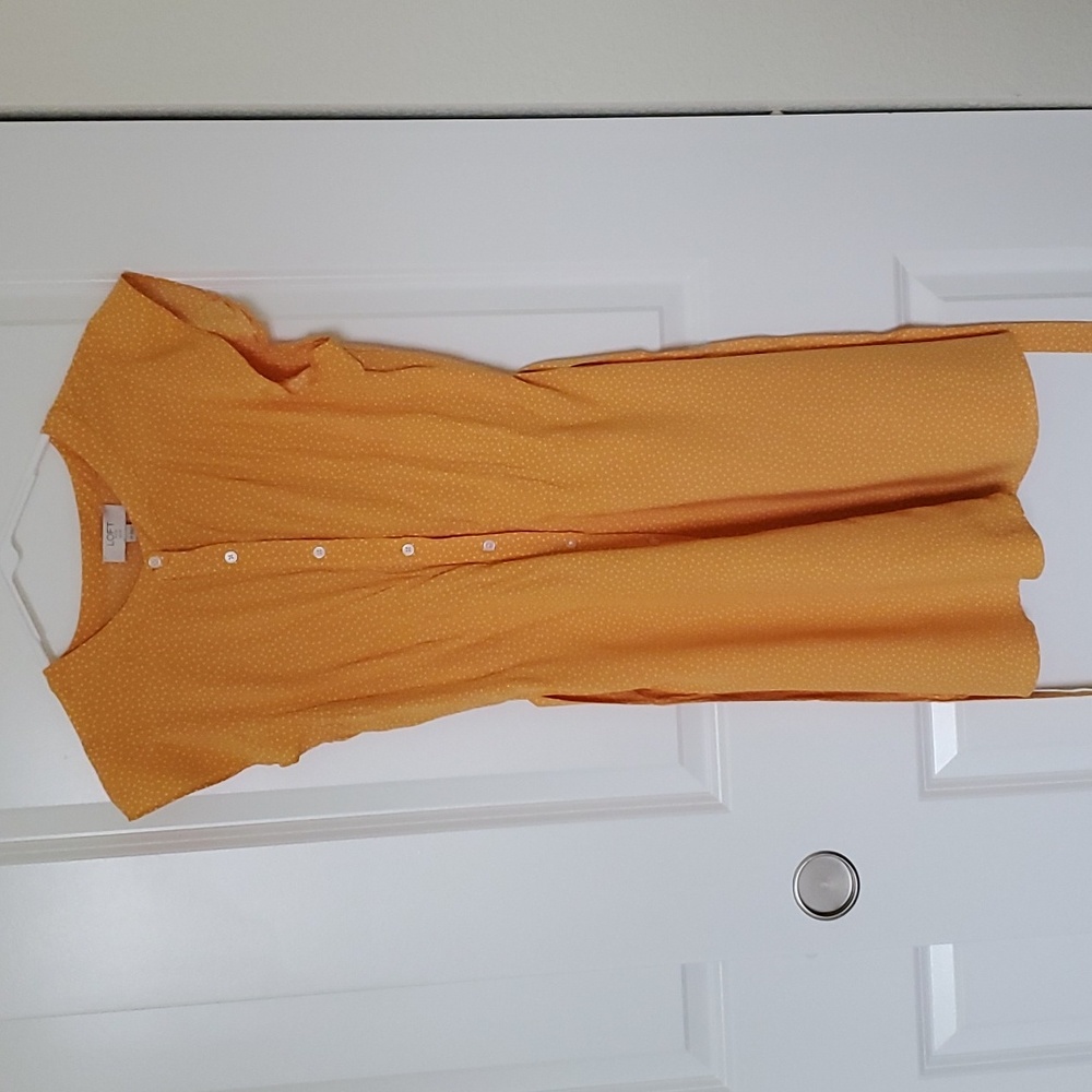 Loft Yellow Polka Dot Button Dress - 6P
